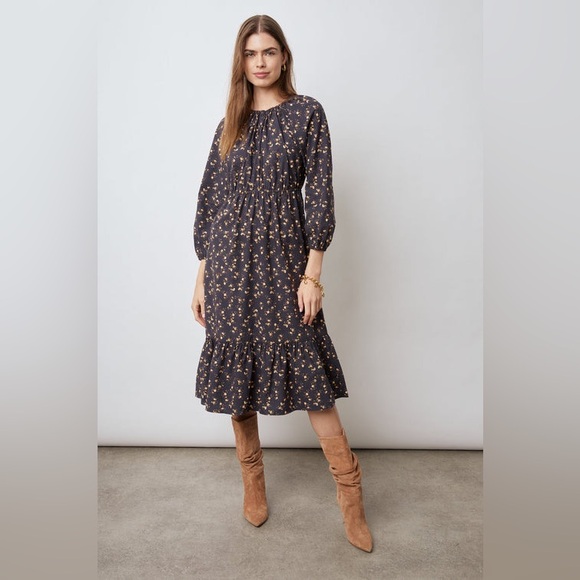 NWT Rails Sal Floral Print Long Sleeve Cotton Blend Midi Dress